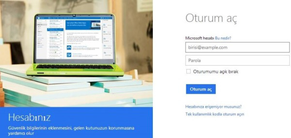Microsoft Hesabi E posta girisi